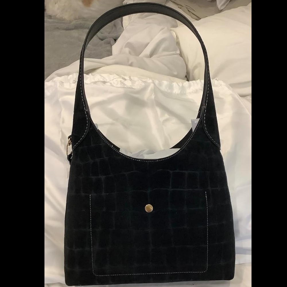 New Coach Black Croc-Embossed Suede Brooklyn Shoulder Bag 28 - Picture 6 of 8
